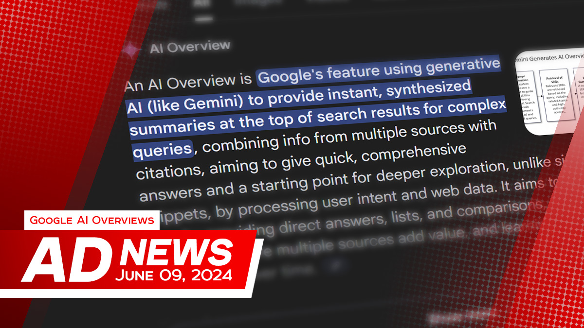 Ad news, June 09, 2024. The topic is Google AI Overview.