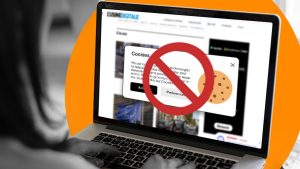 Cookie banner with a red crossed mark: no cookie.